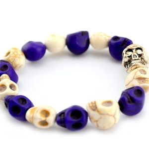Purple & Natural Stretch Skull Bracelet